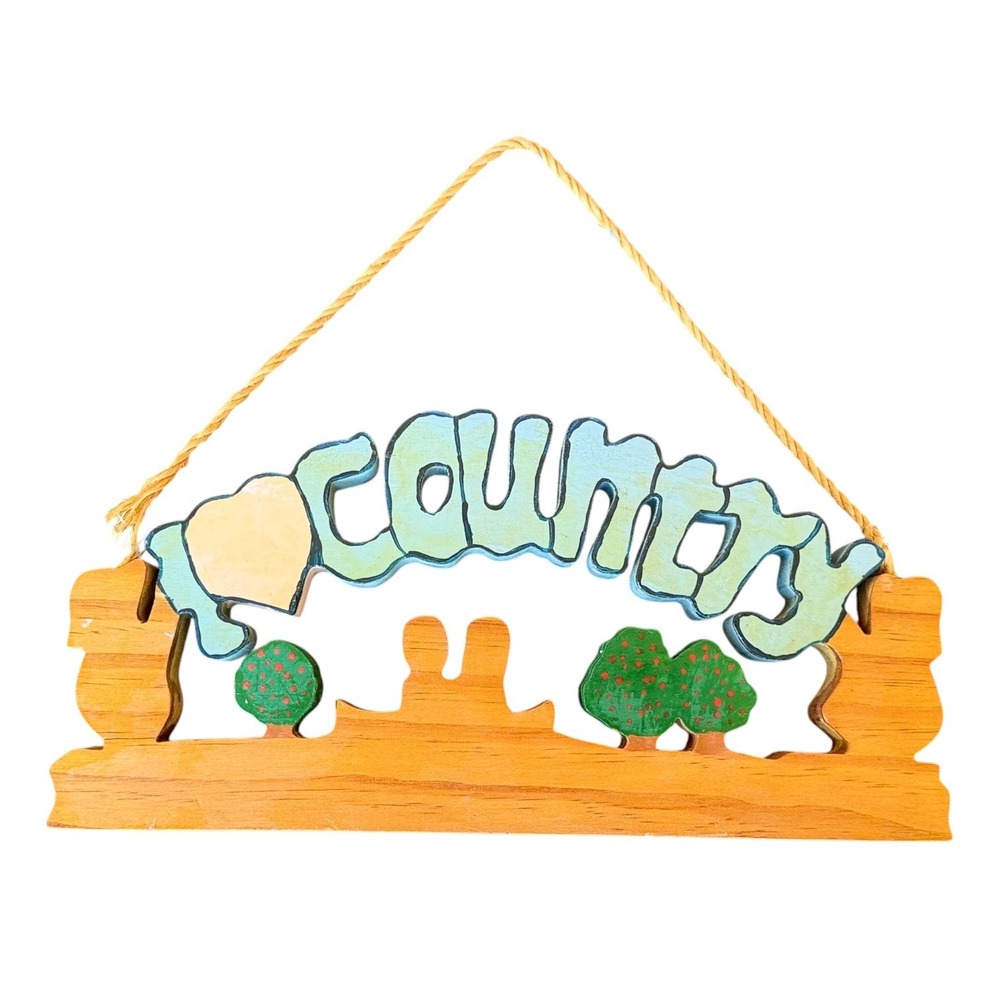 Vintage Wooden I Love Country Wall Hanging Sign Farmhouse Decor Hand Painted - Picture 4 of 9